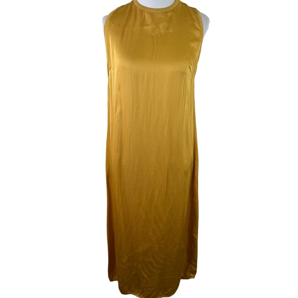B-YU Gold Viscose High Neck Sleeveless Dress Size Small